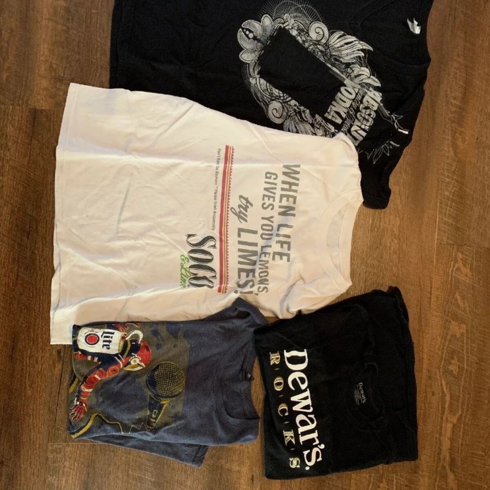 4 Alcohol Beer Shirt LOT Miller lite dewars vodka